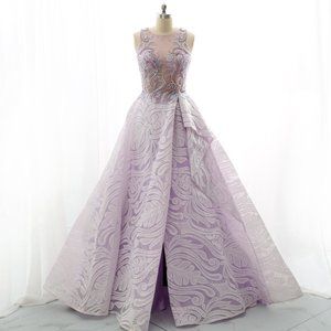 Straps Illustion Ball Gown Prom Dress Lace Formal Evening Gown